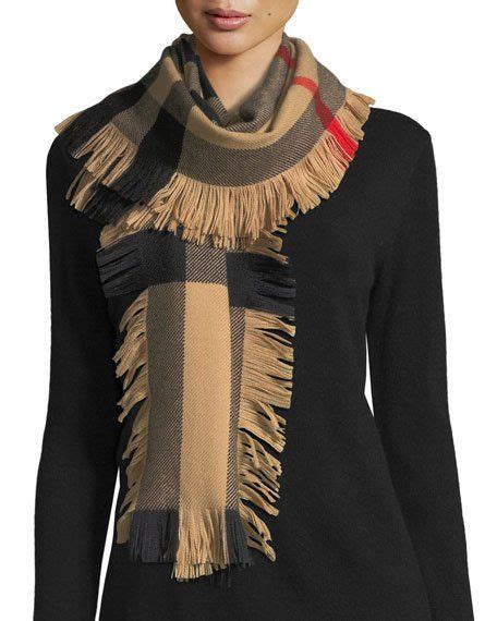 burberry wool fringe plaid scarf|Burberry plaid scarf with fringe.